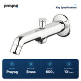 Bath Tub Spout Provision for Hand Shower with Flange Brass (Only Spout) - Prayag key specifications: Brass, 600 g, 10-year warranty