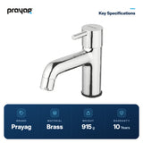 Wash Basin Pillar Tap (Short Height) Brass - Prayag key specifications: Brass, 915 g, 10-year warranty