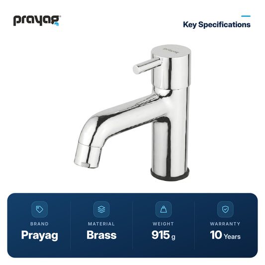 Wash Basin Pillar Tap (Short Height) Brass - Prayag key specifications: Brass, 915 g, 10-year warranty
