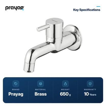 Bib Tap with Wall Flange Brass - Prayag key specifications: Brass, 650 g, 10-year warranty