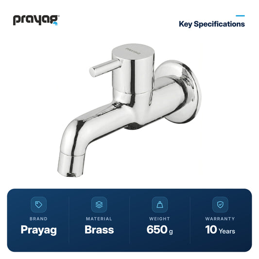 Bib Tap with Wall Flange Brass - Prayag key specifications: Brass, 650 g, 10-year warranty
