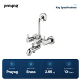 Wall Mixer 3 In 1 With Wall Flange (Provision For Over Head Shower & Hand Shower) Brass - Prayag key specifications: Brass, 2.95 kg, 10-year warranty