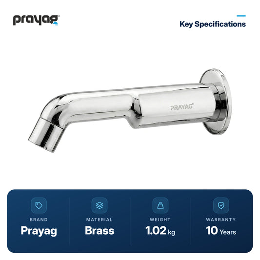 Bath Tub Spout with Flange Brass (Only Spout) - Prayag key specifications: Brass, 1.02 kg, 10-year warranty