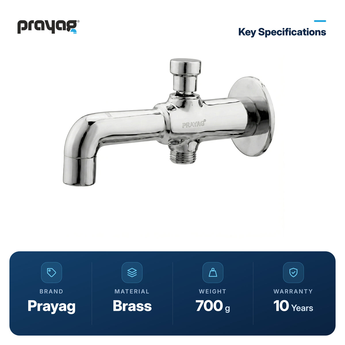 Bath Tub Spout Provision for Hand Shower with Flange Brass (Only Spout) - Prayag key specifications: Brass, 700 g, 10-year warranty