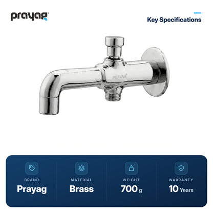 Bath Tub Spout Provision for Hand Shower with Flange Brass (Only Spout) - Prayag key specifications: Brass, 700 g, 10-year warranty