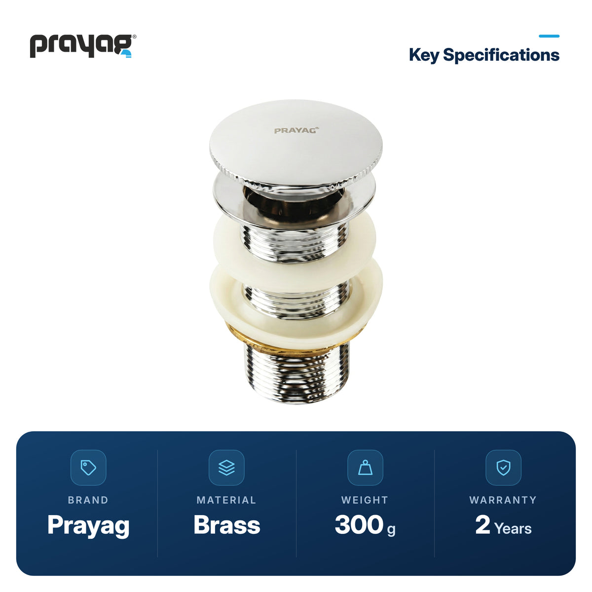 Brass Waste Coupling Pop Up 32mm (F/T) - Prayag key specifications: Brass, 300 g, 2-year warranty