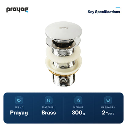 Brass Waste Coupling Pop Up 32mm (F/T) - Prayag key specifications: Brass, 300 g, 2-year warranty