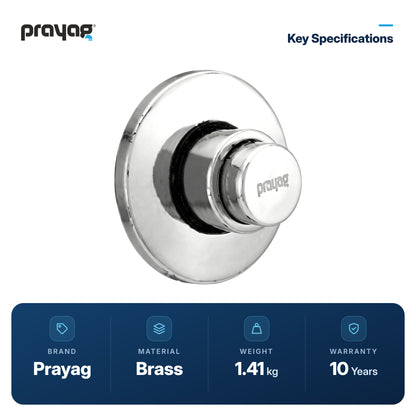 Concealed Flush Valve 40mm - Prayag key specifications: Brass, 1.41 kg, 10-year warranty