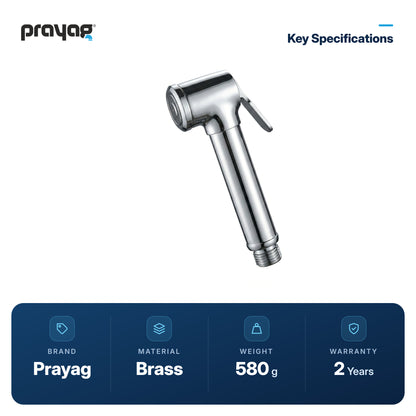 Brass Health Faucet with 1 Mtr. Tube & Hook - Prayag key specifications: Brass, 580 g, 2-year warranty