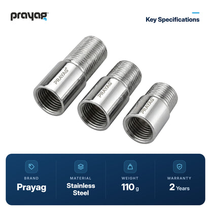 Extension Nipple 3 inch - Prayag key specifications: Stainless Steel, 110 g, 2-year warranty