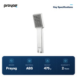 ABS Hand Shower with 1.5 Mtr. SS Tube & ABS Hook - Prayag key specifications: ABS, 475 g, 2-year warranty