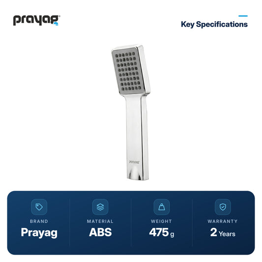 ABS Hand Shower with 1.5 Mtr. SS Tube & ABS Hook - Prayag key specifications: ABS, 475 g, 2-year warranty