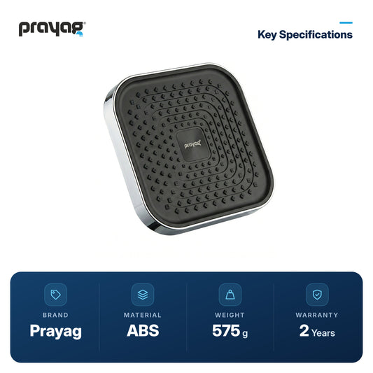 ABS Overhead Shower Square with SS Arm & Flange - Prayag key specifications: ABS, 575 g, 2-year warranty